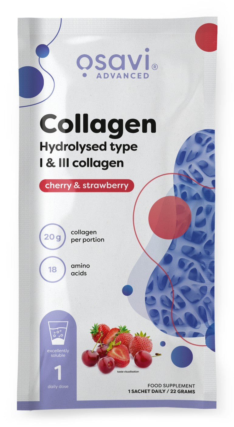 Produkto nuotrauka: Osavi Collagen Hydrolysed Type I & III, vyšnia & braškė - 22 g (1 serving)