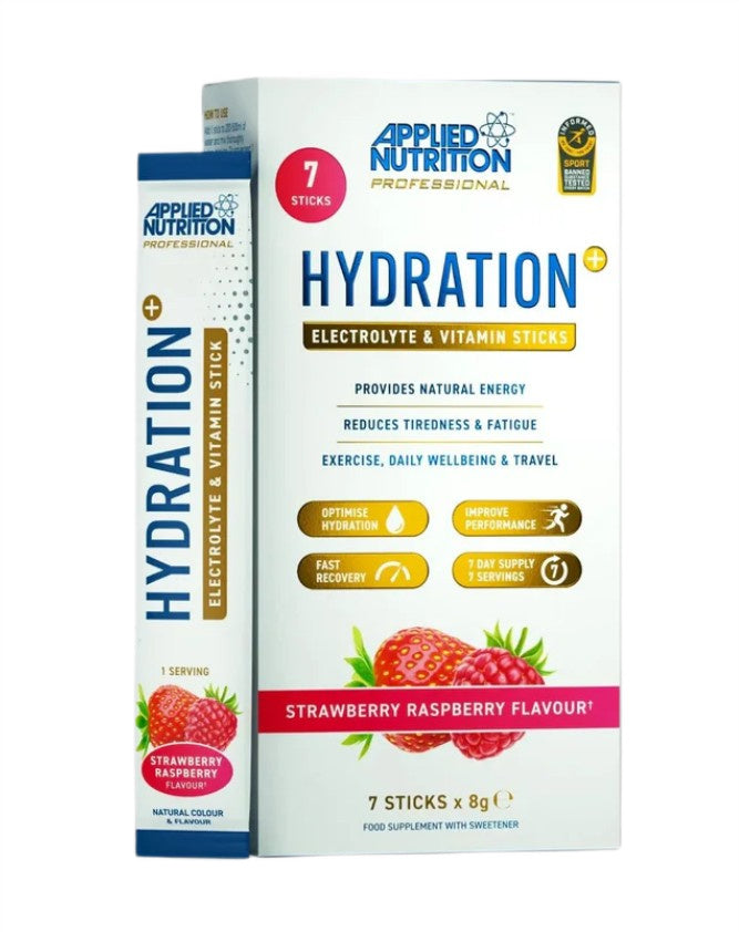 Applied Nutrition Hydration + Electrolyte & Vitamin pulverveida paciņas, zemeņu un aveņu garša – 7 x 8 g