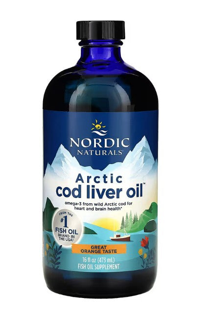 Nordic Naturals Arktikas mencu aknu eļļa, 1060 mg apelsīnu garša – 473 ml.