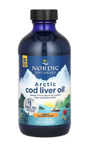 Nordic Naturals arktiskā mencu aknu eļļa, 1060 mg ar apelsīnu garšu – 237 ml.