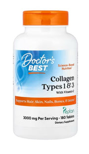 Doctor's Best 1. un 3. tipa kolagēns ar Peptan un C vitamīnu, 3000 mg – 180 tabletes