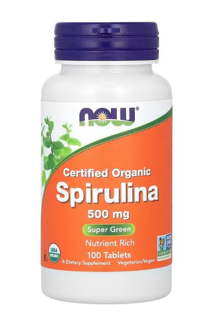 NOW Foods spirulīna, 500 mg – 100 tabletes