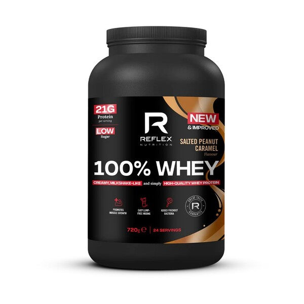 Reflex Nutrition 100 % sūkalu olbaltumvielu pulveris, sāļās zemesriekstu un karameļu garšas – 720 g