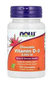 NOW Foods D-3 vitamīns, 5000 IU (košļājamās tabletes) – 120 košļājamās tabletes