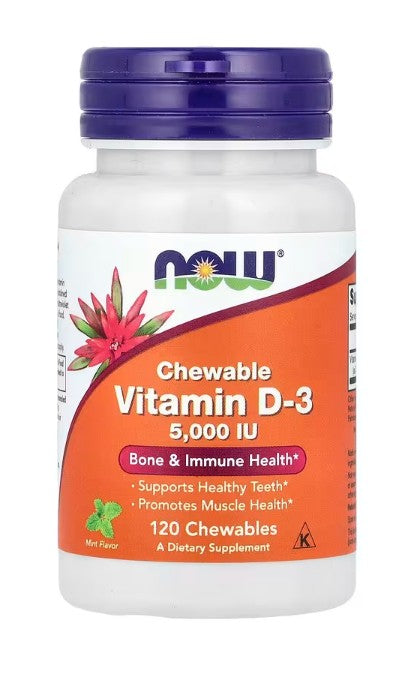 NOW Foods D-3 vitamīns, 5000 IU (košļājamās tabletes) – 120 košļājamās tabletes