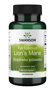 Swanson plaša spektra lauvu krēpes sēņu (Hericium Erinaceus) aromāta pastiprinātājs, 500 mg – 60 kapsulas