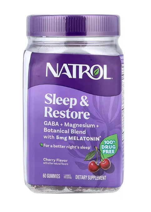 Natrol Sleep & Restore ar melatonīnu, ķiršu garša – 60 gumijas konfektes