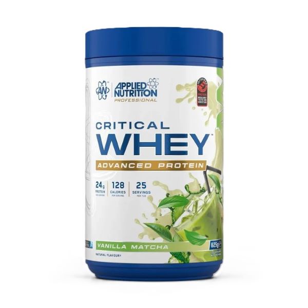 Applied Nutrition Critical Whey sūkalu pulveris, vaniļas un mačas garša – 825 g