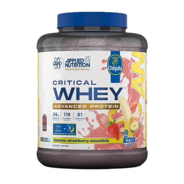 Applied Nutrition Critical Whey sūkalu un banānu kokteilis ar zemenēm – 2000 g