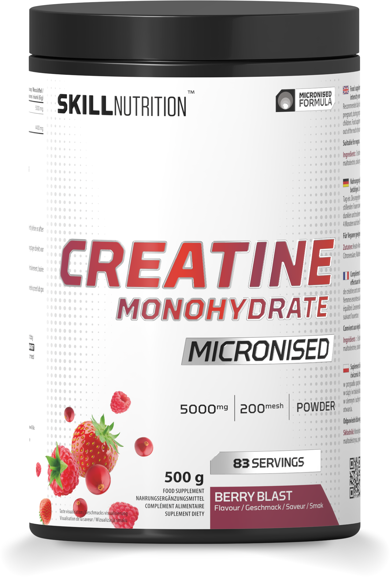 Skill Nutrition mikronizēts kreatīna monohidrāts ar ogu garšu – 500 g