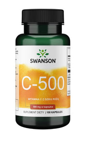 Swanson C-500 C vitamīns ar mežrozītēm, 500 mg – 100 kapsulas