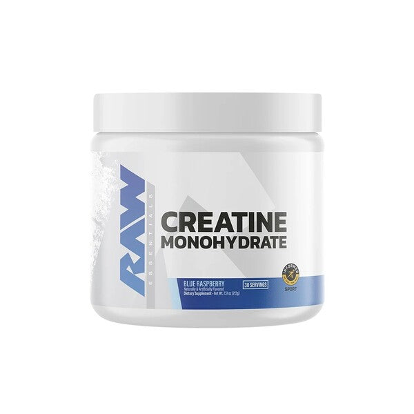 Raw Nutrition kreatīna monohidrāts ar zilo aveņu garšu – 213 g