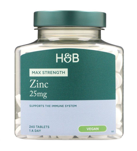 Holland & Barrett maksimālā stipruma cinks, 25 mg – 240 tabletes