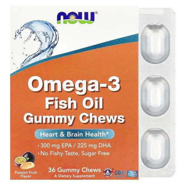 Produkto nuotrauka: NOW Foods Omega-3 Fish Oil Gummy Chews, Passion Fruit - 36 chews
