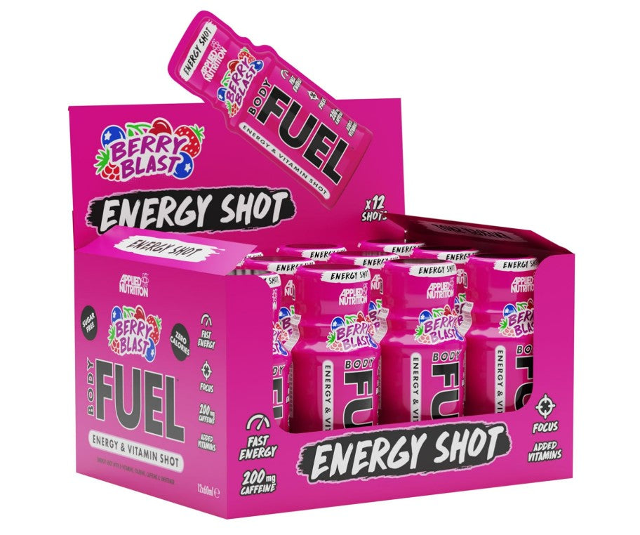 Applied Nutrition Bodyfuel enerģijas šoti, ogu garša — 12 x 60 ml.