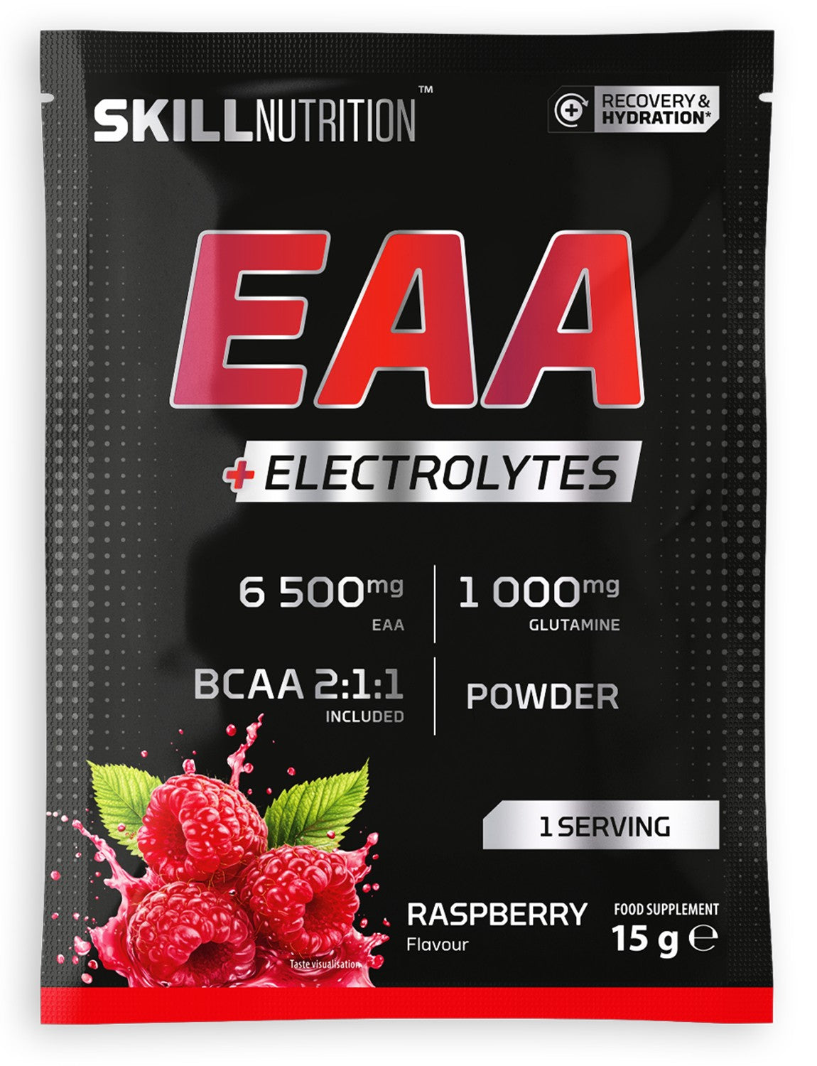 Skill Nutrition EAA + elektrolīti, aveņu garša – 15 g (1 porcija)