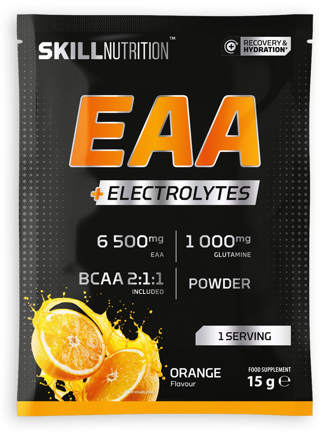 Skill Nutrition EAA + elektrolīti, apelsīnu garša – 15 g (1 porcija)