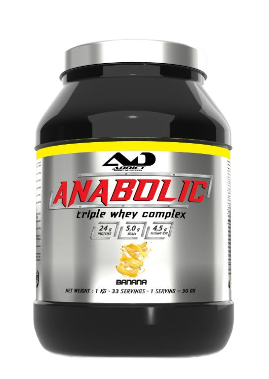 Addict Sport Nutrition anaboliskais trīskāršais sūkalu komplekss, banāns - 1000 g