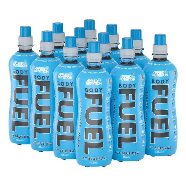 Applied Nutrition Bodyfuel elektrolītu un vitamīnu ūdens, Ledus Zilā Avene – 12 x 500 ml.
