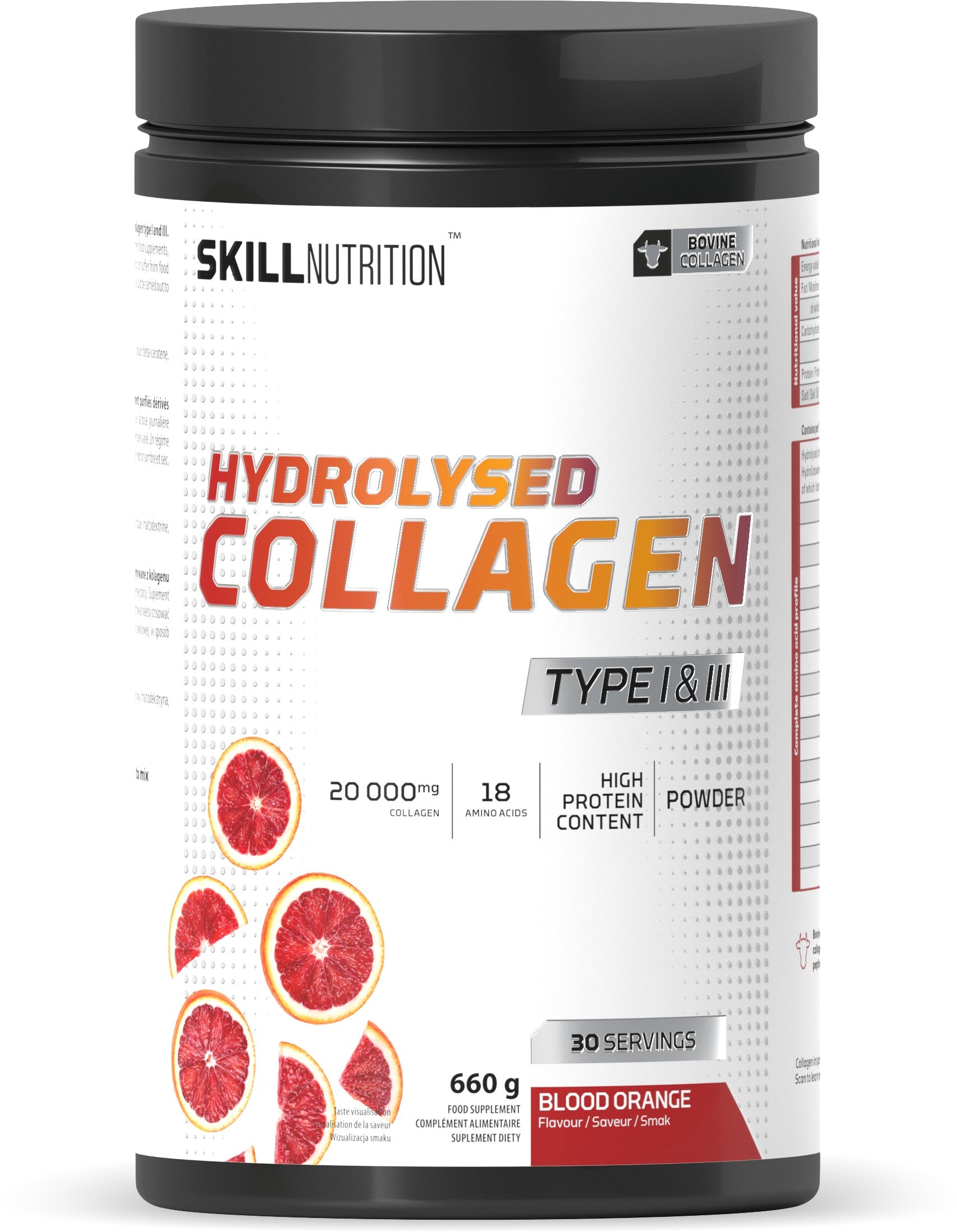Skill Nutrition hidrolizēts I un III tipa kolagēns, asinsapelsīnu garša – 660 g