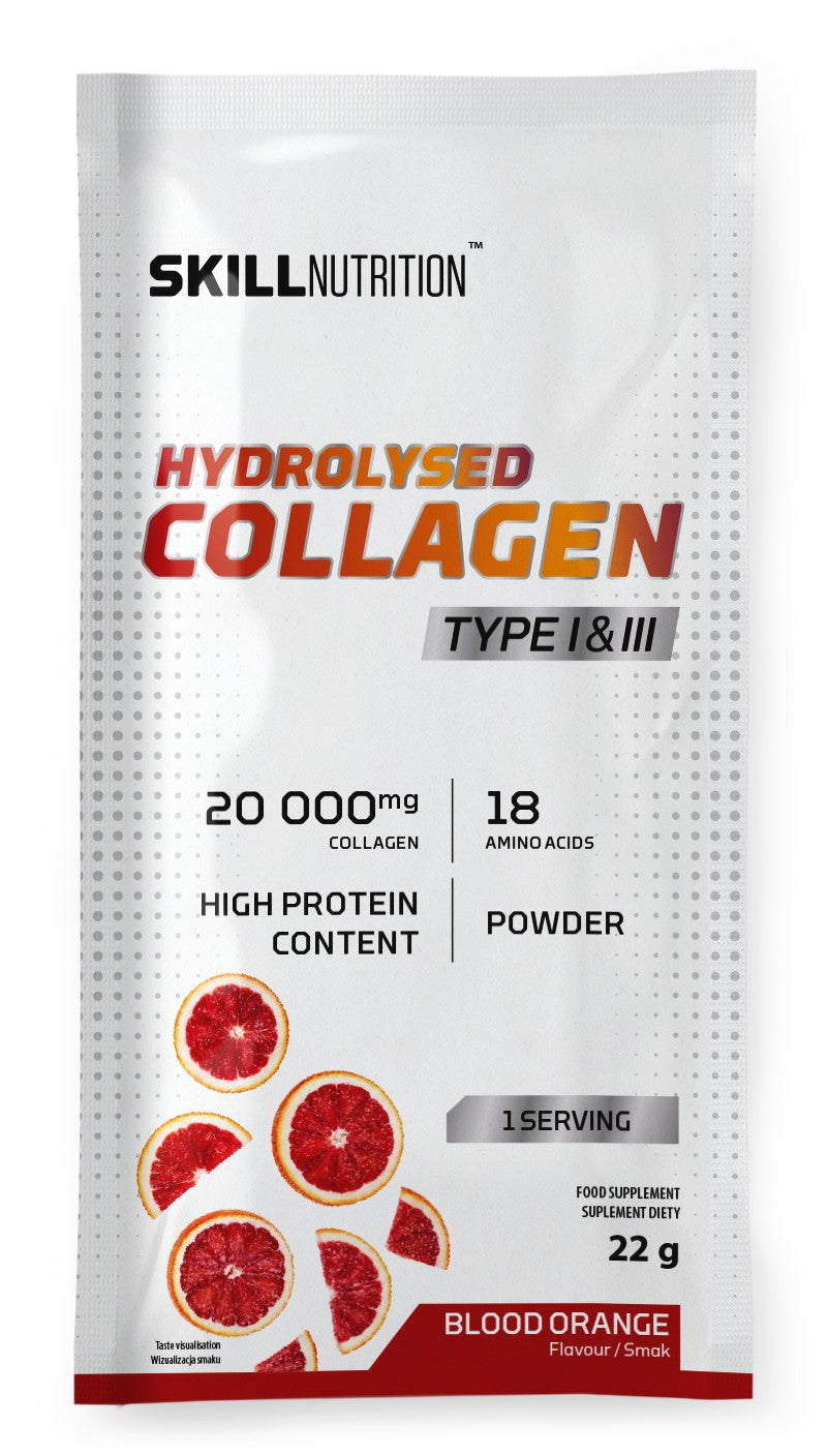 Skill Nutrition hidrolizētais kolagēns I un III tipa, asinsapelsīnu garša – 22 g (1 porcija)