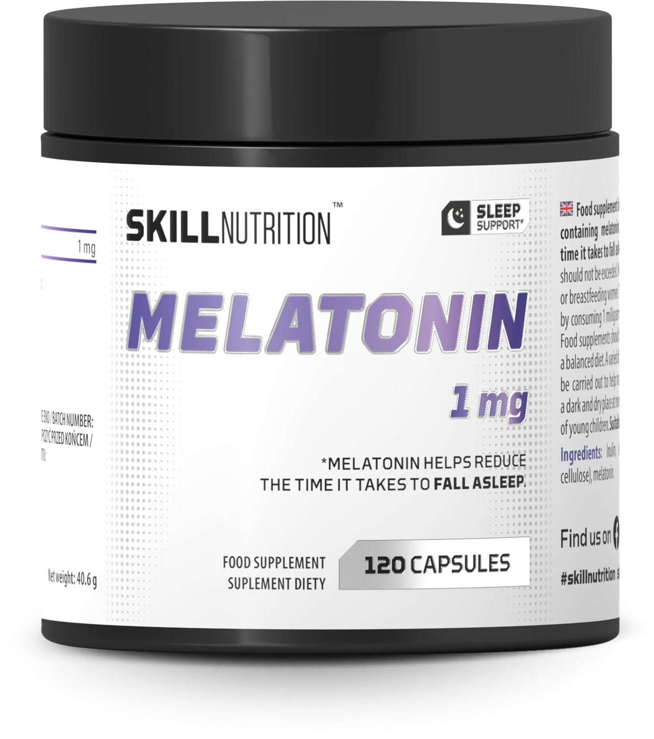 Skill Nutrition melatonīns, 1 mg – 120 kapsulas