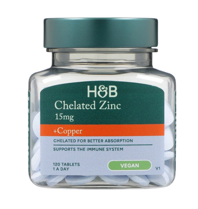 Holland & Barrett helātā cinka un vara kombinācija, 15 mg – 120 tabletes