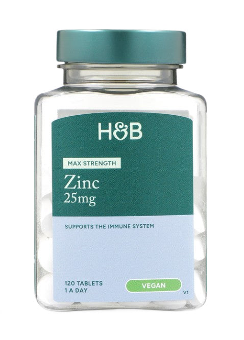Holland & Barrett maksimālā stipruma cinka tabletes, 25 mg – 120 tabletes