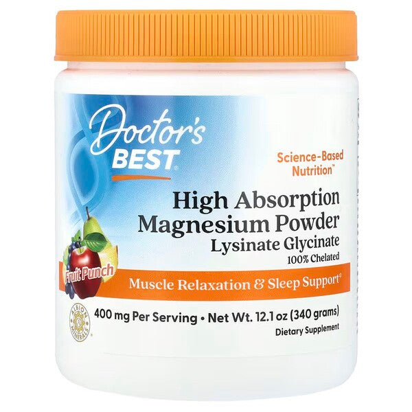 Doctor's Best augstas absorbcijas magnija pulveris, augļu punšs - 340 g