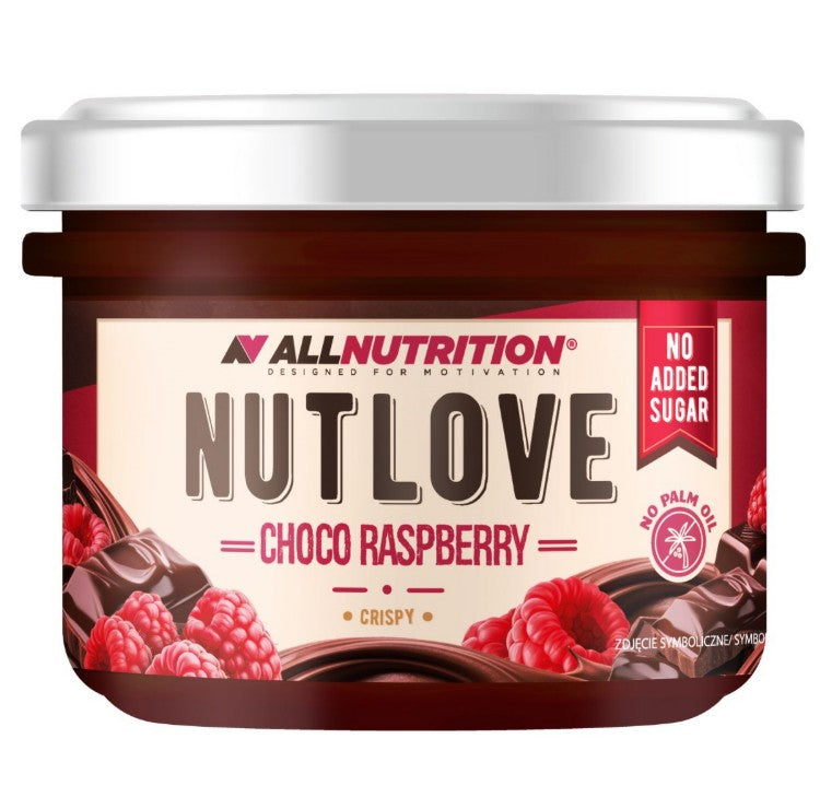 Allnutrition Nutlove, kraukšķīgi šokolādes un aveņu garšas čipsi – 200 g