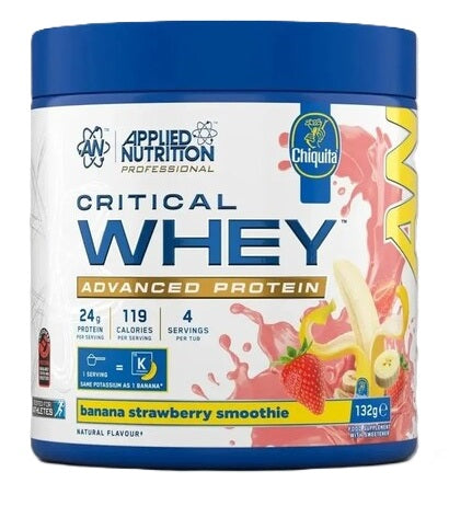 Applied Nutrition kritiskais sūkalu proteīns, banānu un zemeņu smūtijs – 132 g (4 porcijas)