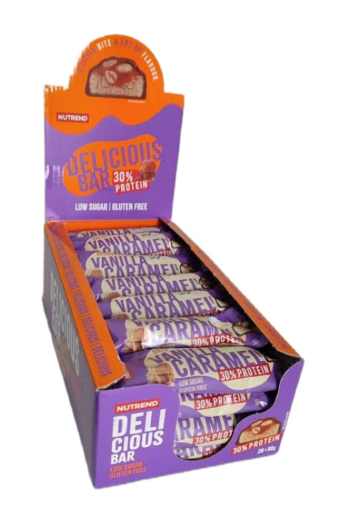 Nutrend Delicious proteīna batoniņš, vaniļas un karameļu garša – 28 x 50 g