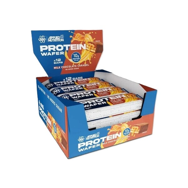Applied Nutrition proteīna vafeles ar piena šokolādes un karameļu garšu – 12 x 39 g