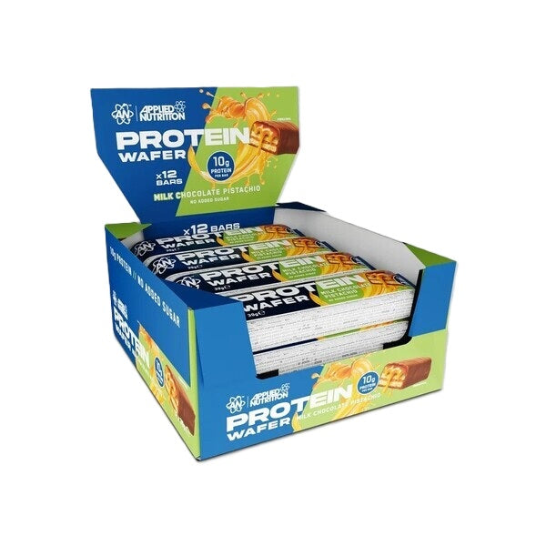 Applied Nutrition proteīna vafeles, piena šokolādes un pistāciju garša – 12 x 39 g