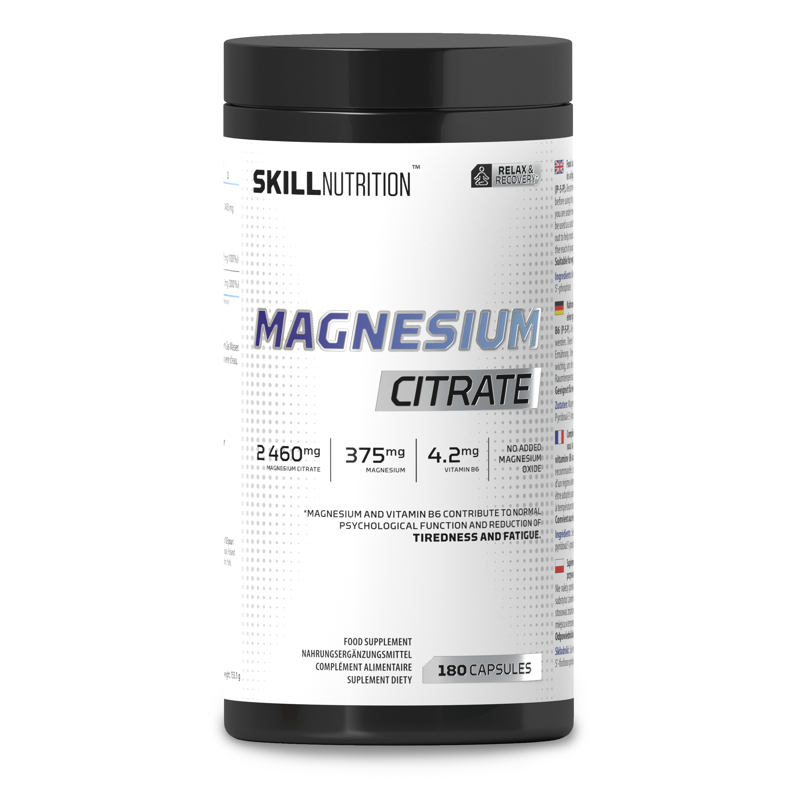 Skill Nutrition magnija citrāts - 180 kapsulas