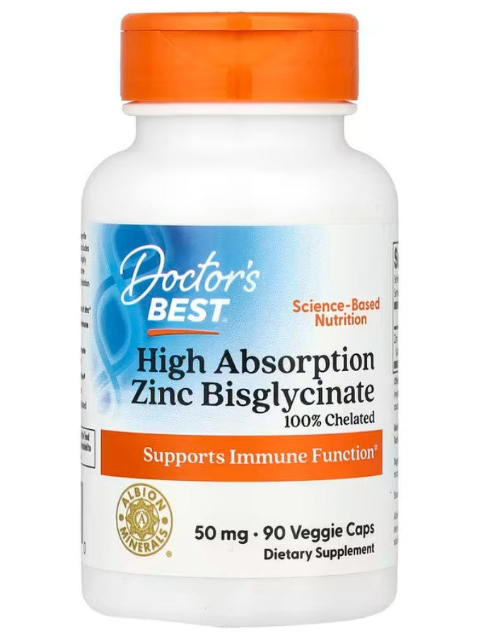 Doctor's Best augstas absorbcijas cinka bisglicināts, 50 mg - 90 kapsulas