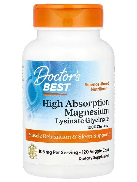 Doctor's Best augstas uzsūkšanās magnijs, 105 mg – 120 kapsulas