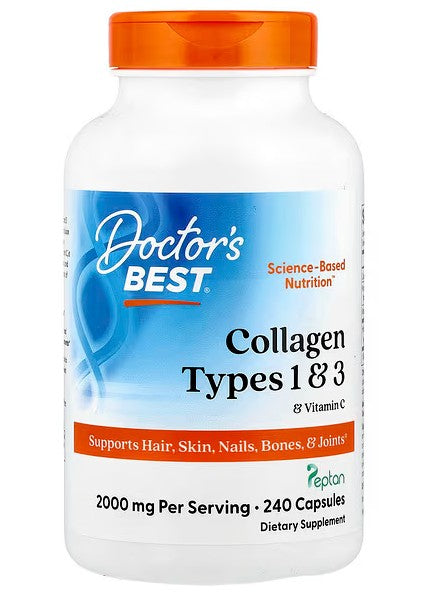 Doctor's Best 1. un 3. tipa kolagēns ar C vitamīnu – 240 kapsulas