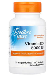 Doctor's Best Doctor's Best D3 vitamīns, 5000 SV – 180 želejas kapsulas