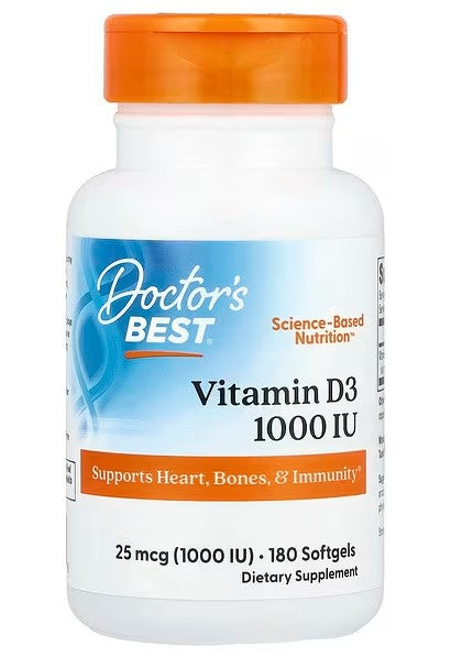 Doctor's Best Doctor's Best vitamīns D3, 1000 SV – 180 želejas kapsulas