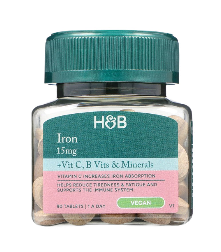 Holland & Barrett dzelzs 15 mg ar vitamīniem un minerālvielām — 90 tabletes