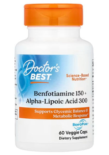 Doctor's Best benfotiamīns 150 + alfa lipoīnskābe 300 – 60 kapsulas