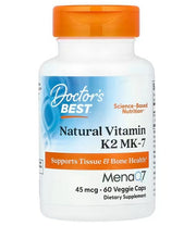 Doctor's Best dabīgais K2 MK7 vitamīns ar MenaQ7, 45 mkg – 60 kapsulas