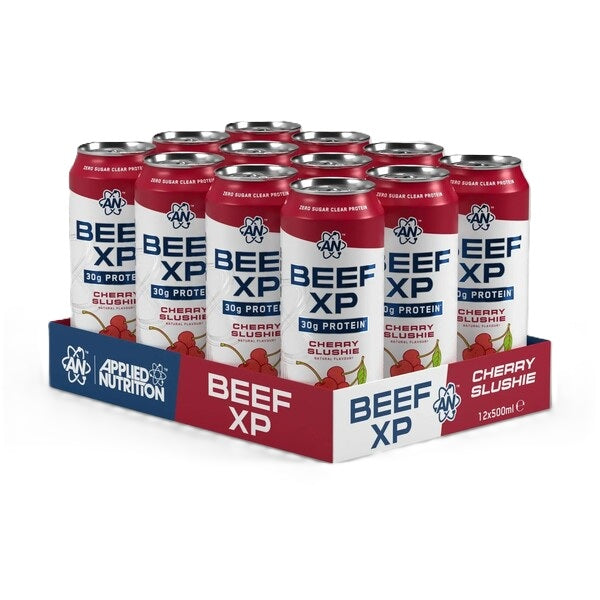 Applied Nutrition Beef XP skārdenes, ķiršu garšas dzēriens – 12 x 500 ml.