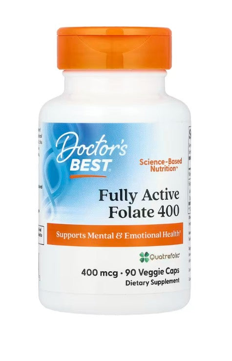 Doctor's Best pilnībā aktīvs folāts 400 ar Quatrefolic, 400 mcg – 90 kapsulas