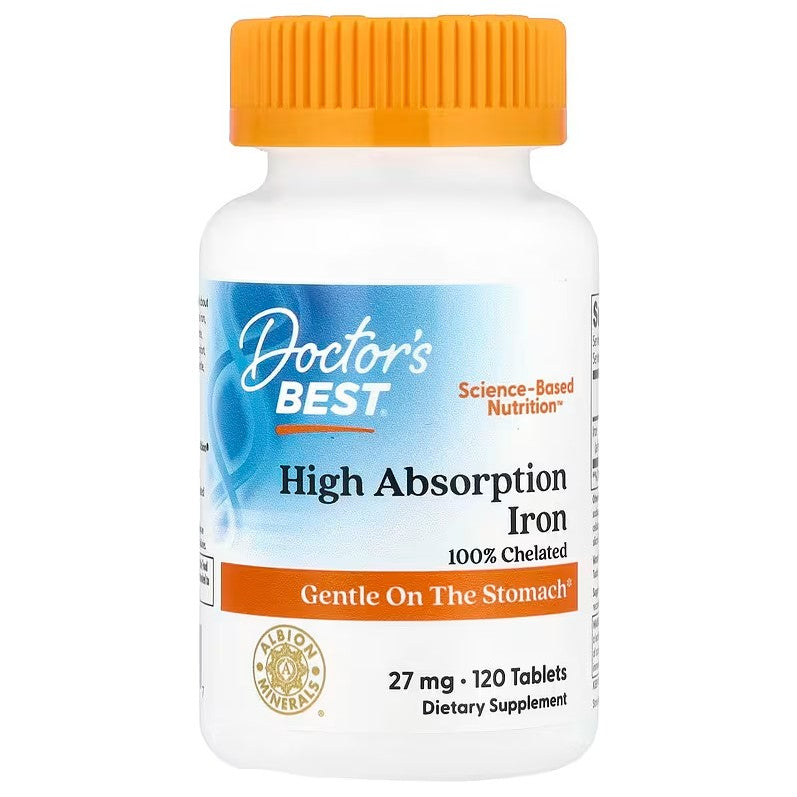 Doctor's Best augstas uzsūkšanās dzelzs, 27 mg – 120 tabletes