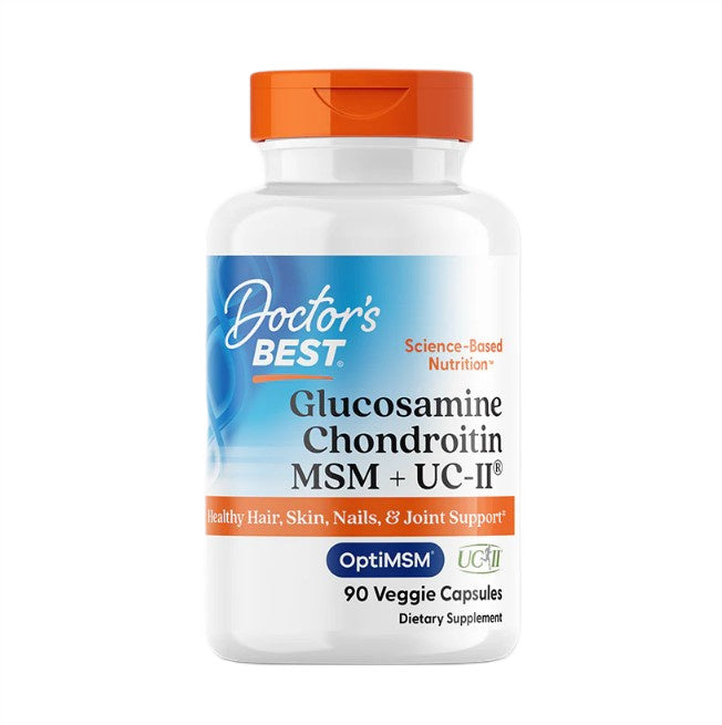 Doctor's Best glikozamīns hondroitīns MSM + UC-II – 90 kapsulas