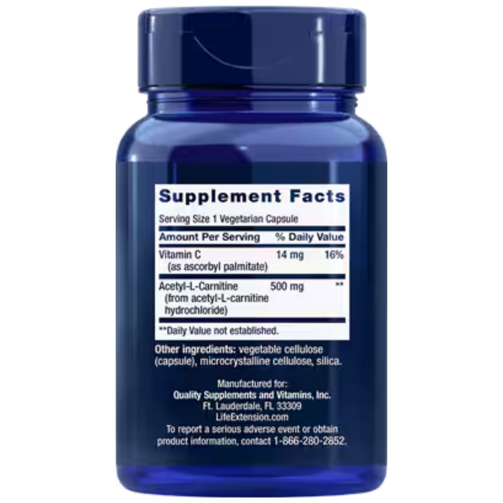 LIFE EXTENSION acetil-L-karnitīns 500 mg - 100 kapsulas
