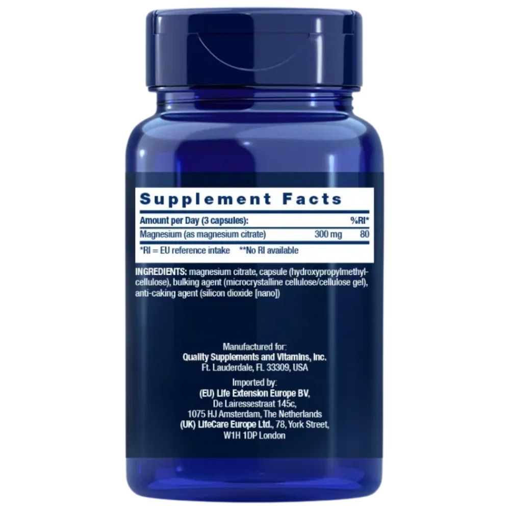LIFE EXTENSION magnijs (citrāts) 100 mg - 100 kapsulas