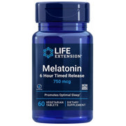 LIFE EXTENSION melatonīns, 6 stundu iedarbība, 750 mikrogrami – 60 tabletes